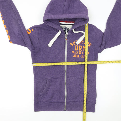 Superdry Women's Purple Full Zip Hoodie Size S Cotton Blend Athletic Print
