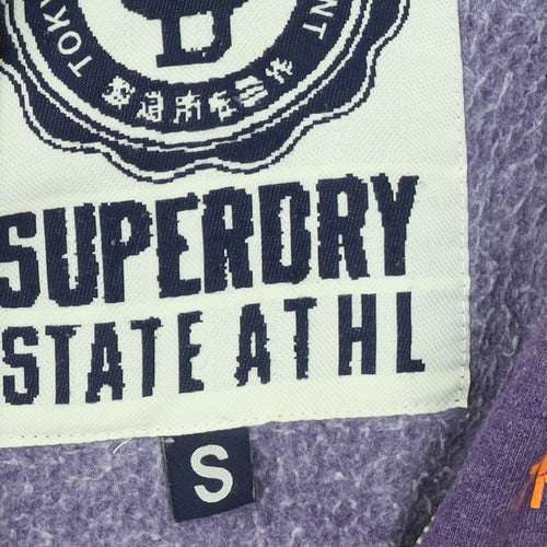Superdry Women's Purple Full Zip Hoodie Size S Cotton Blend Athletic Print