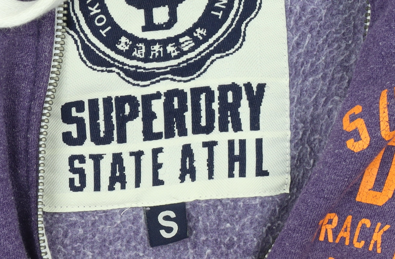 Superdry Women's Purple Full Zip Hoodie Size S Cotton Blend Athletic Print