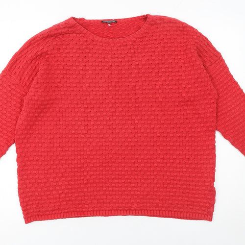 Warehouse Womens Red Cotton Waffle Knit Jumper Size 14