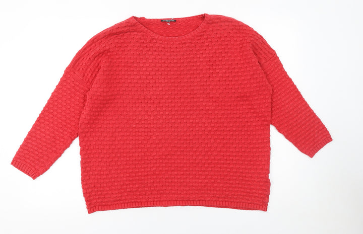 Warehouse Womens Red Cotton Waffle Knit Jumper Size 14