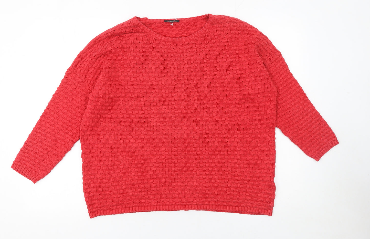 Warehouse Womens Red Cotton Waffle Knit Jumper Size 14