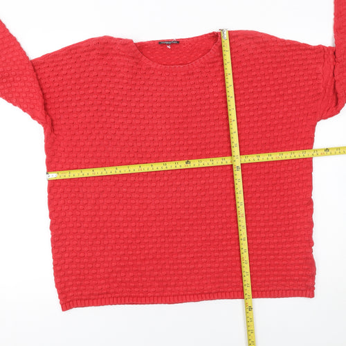 Warehouse Womens Red Cotton Waffle Knit Jumper Size 14