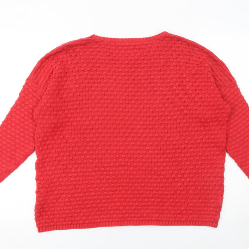 Warehouse Womens Red Cotton Waffle Knit Jumper Size 14