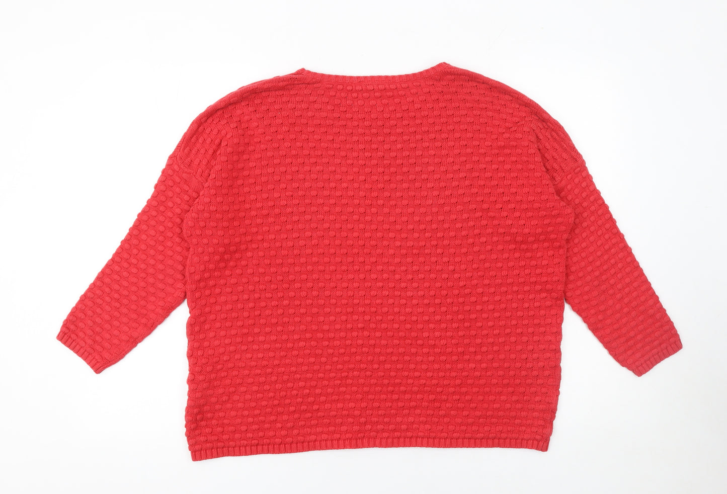 Warehouse Womens Red Cotton Waffle Knit Jumper Size 14