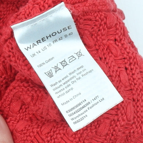 Warehouse Womens Red Cotton Waffle Knit Jumper Size 14