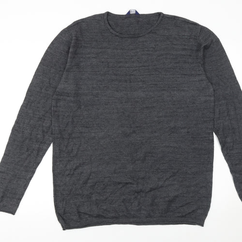 EASY Men Grey XL Crew Neck Cotton Wool Blend Pullover Jumper