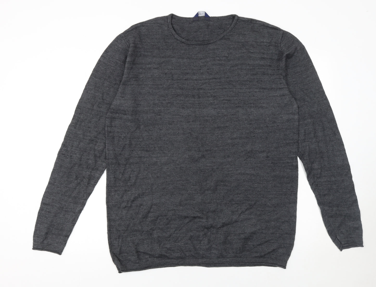 EASY Men Grey XL Crew Neck Cotton Wool Blend Pullover Jumper