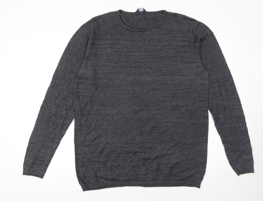 EASY Men Grey XL Crew Neck Cotton Wool Blend Pullover Jumper