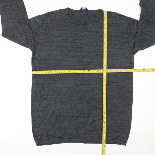 EASY Men Grey XL Crew Neck Cotton Wool Blend Pullover Jumper