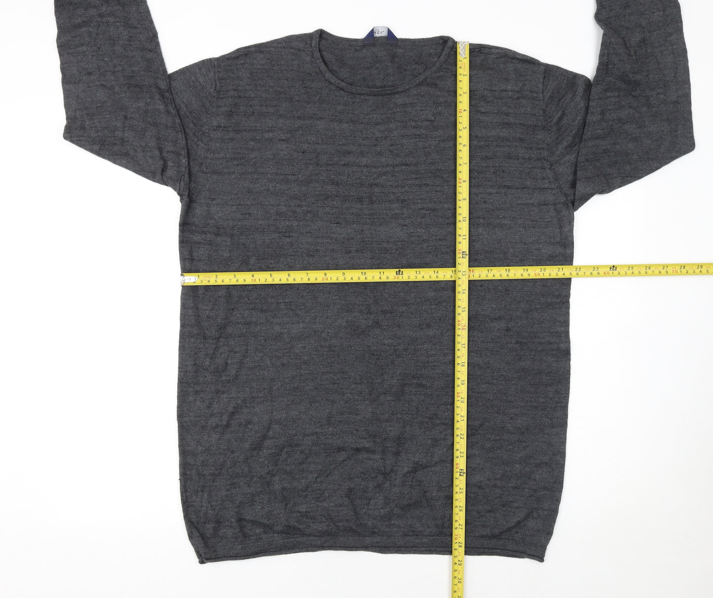 EASY Men Grey XL Crew Neck Cotton Wool Blend Pullover Jumper