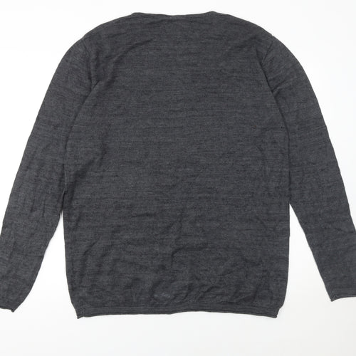 EASY Men Grey XL Crew Neck Cotton Wool Blend Pullover Jumper