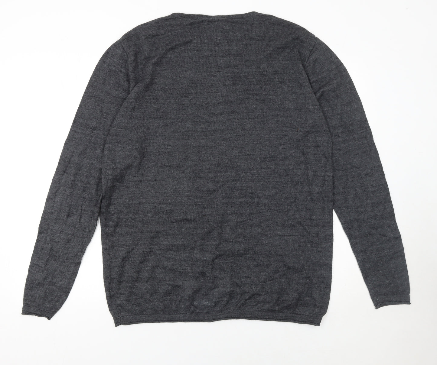 EASY Men Grey XL Crew Neck Cotton Wool Blend Pullover Jumper