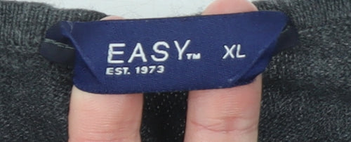 EASY Men Grey XL Crew Neck Cotton Wool Blend Pullover Jumper