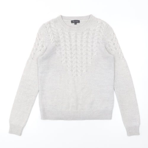 Pied A Terre Women Grey Knit Crew Neck Long Sleeve Pullover Jumper Size 8