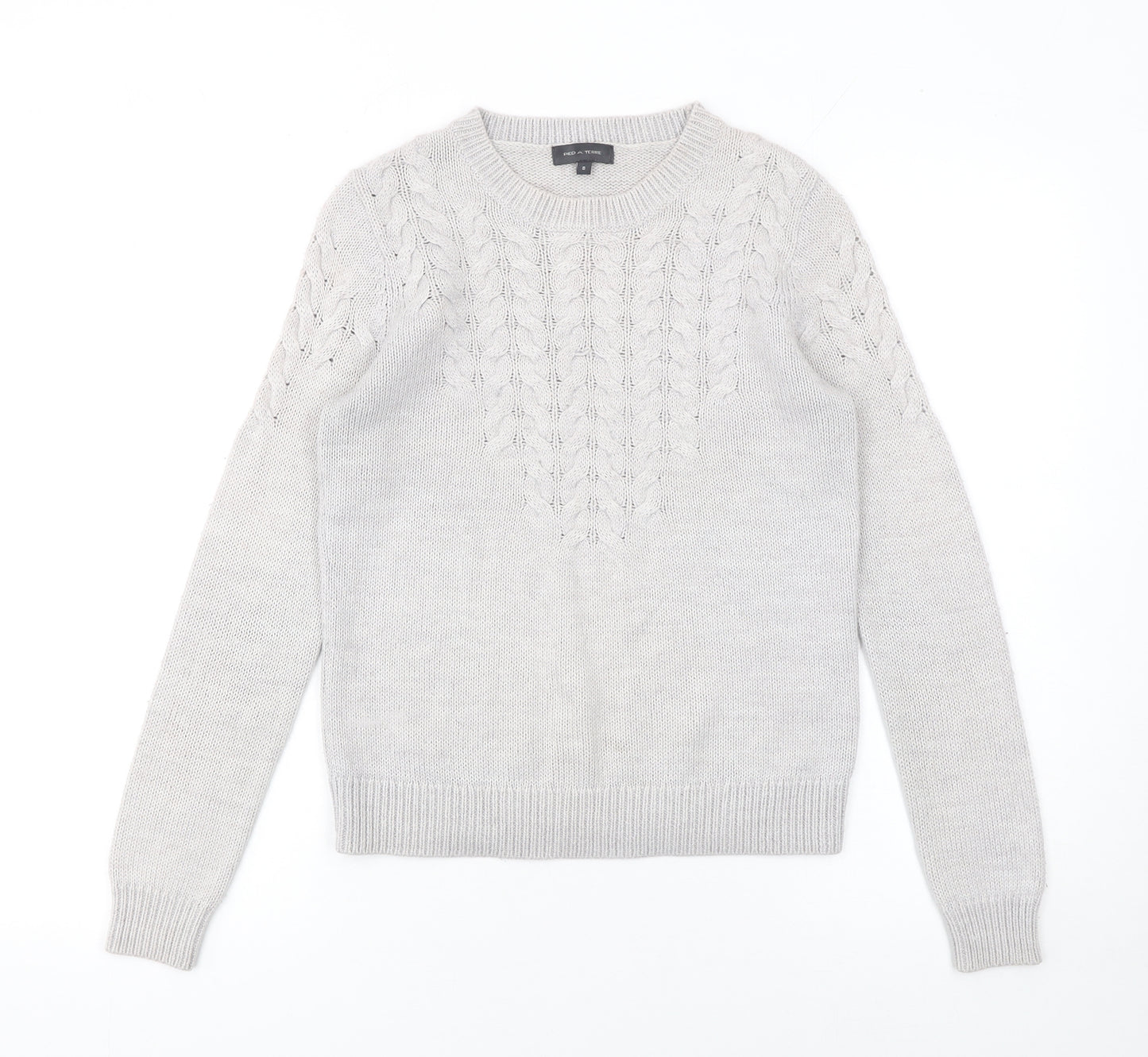 Pied A Terre Women Grey Knit Crew Neck Long Sleeve Pullover Jumper Size 8