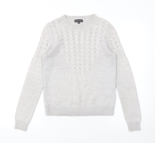 Pied A Terre Women Grey Knit Crew Neck Long Sleeve Pullover Jumper Size 8