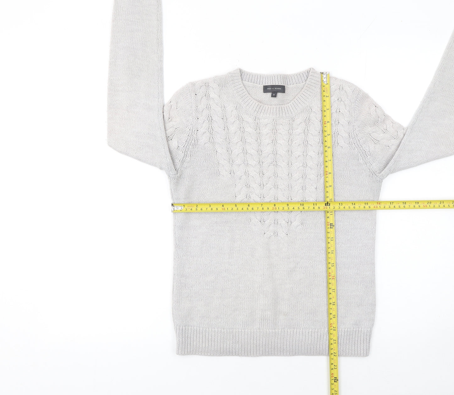 Pied A Terre Women Grey Knit Crew Neck Long Sleeve Pullover Jumper Size 8
