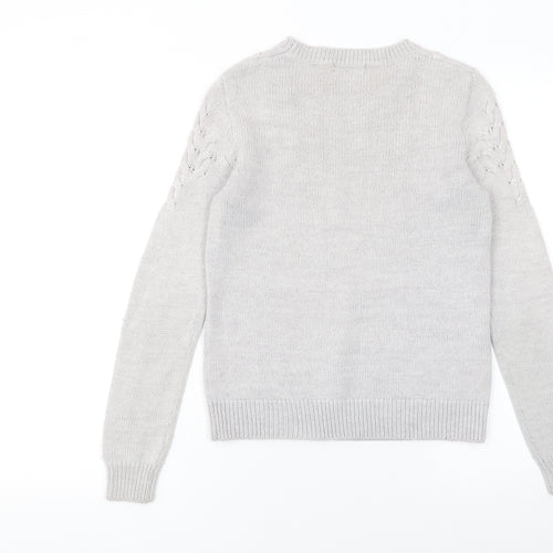 Pied A Terre Women Grey Knit Crew Neck Long Sleeve Pullover Jumper Size 8