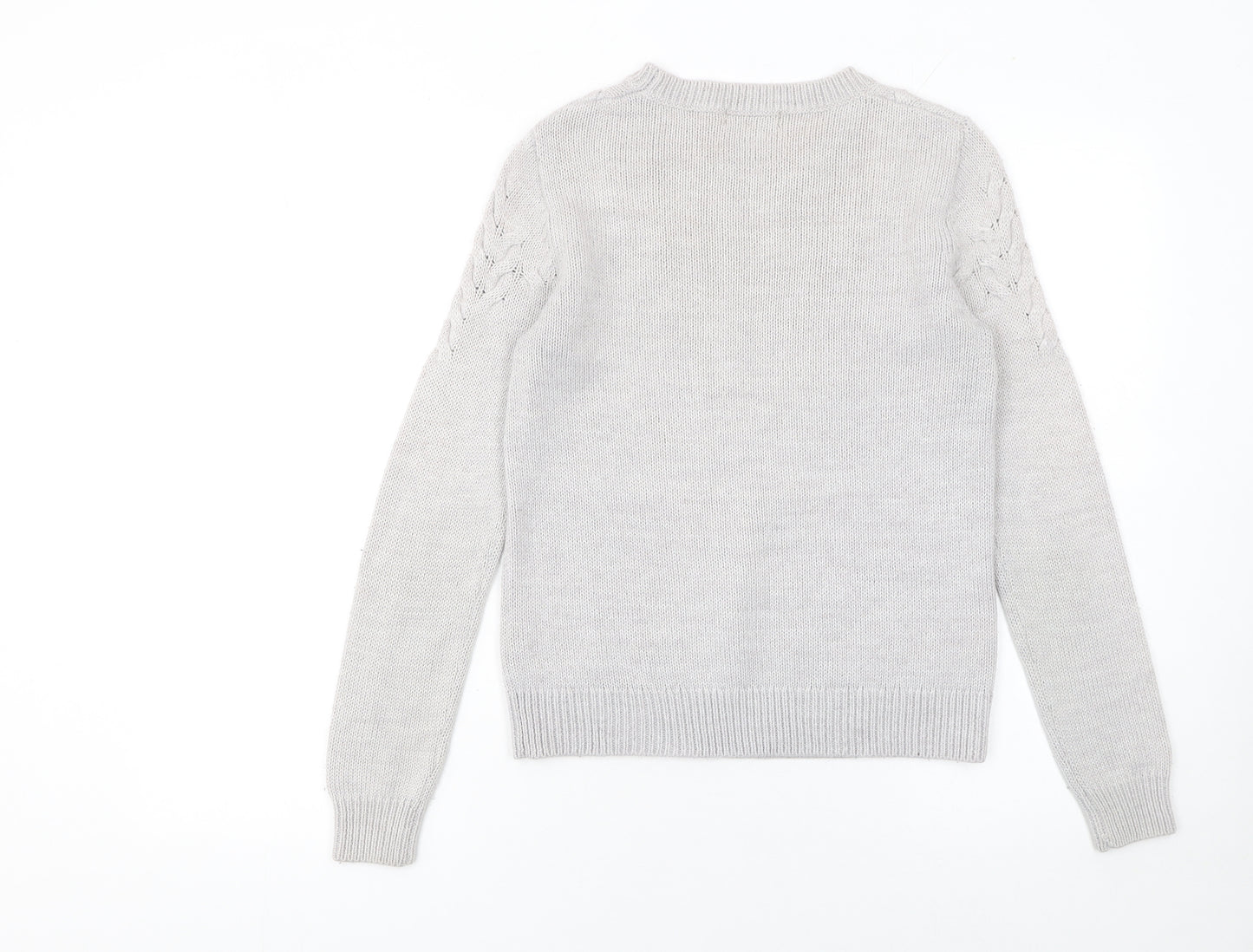 Pied A Terre Women Grey Knit Crew Neck Long Sleeve Pullover Jumper Size 8