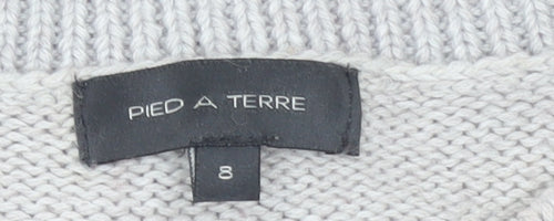Pied A Terre Women Grey Knit Crew Neck Long Sleeve Pullover Jumper Size 8