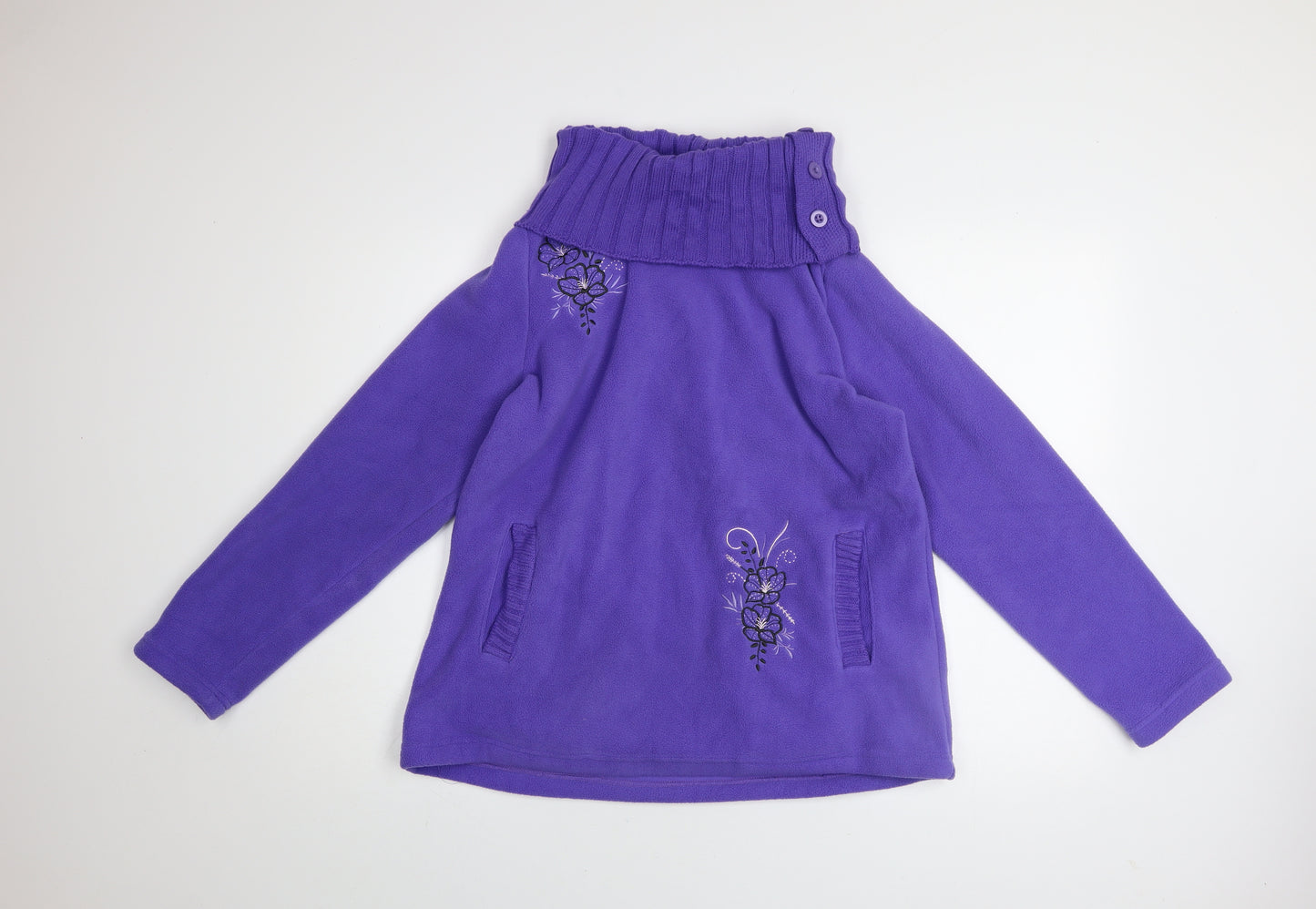 Atlas For Women Purple Embroidered Fleece Sweatshirt UK 12-14
