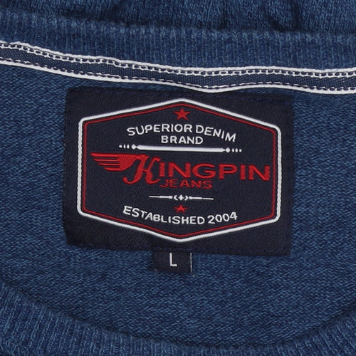 Kingpin Jeans Men's Blue Cotton Crew Neck Pullover Jumper L