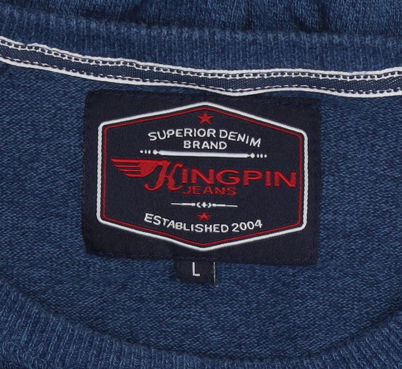 Kingpin Jeans Men's Blue Cotton Crew Neck Pullover Jumper L