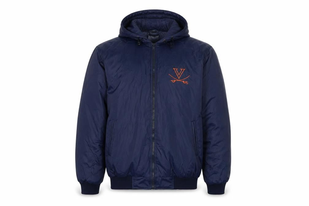 Front view of Steve & Barry's Men's Blue Hooded Bomber Jacket S