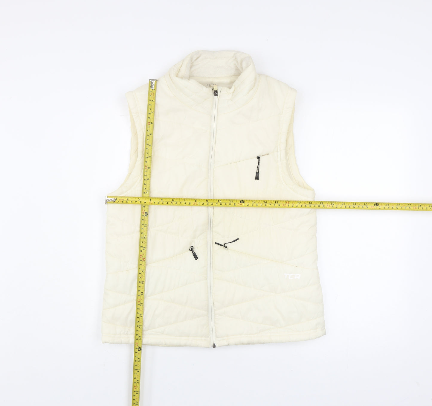 TCA Mens Ivory Full Zip Padded Waistcoat Bodywarmer L