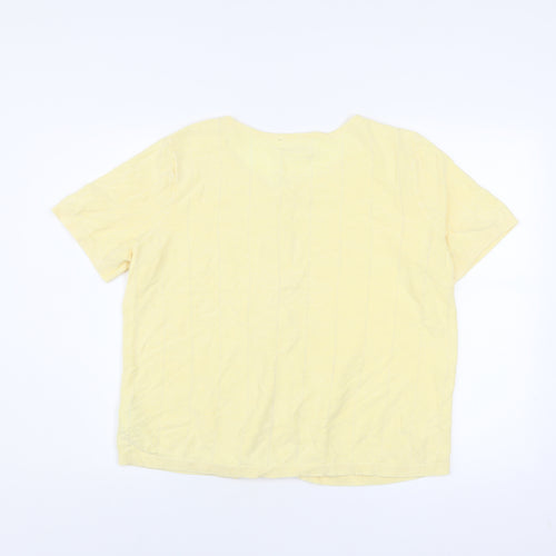 FatFace Women Yellow Button-Up Knit Top Size 18 Short Sleeve