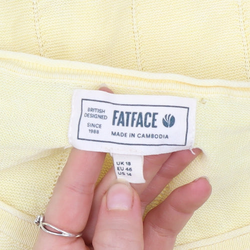FatFace Women Yellow Button-Up Knit Top Size 18 Short Sleeve