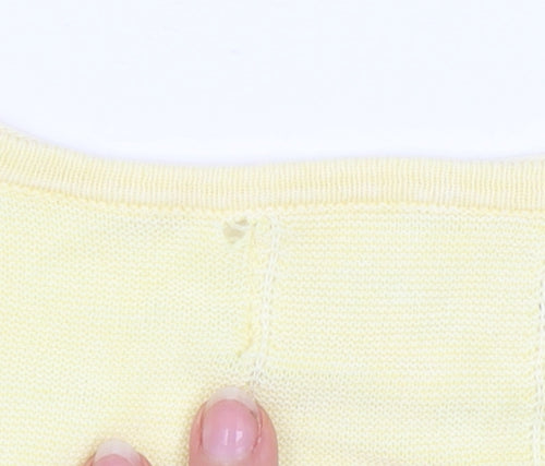 FatFace Women Yellow Button-Up Knit Top Size 18 Short Sleeve