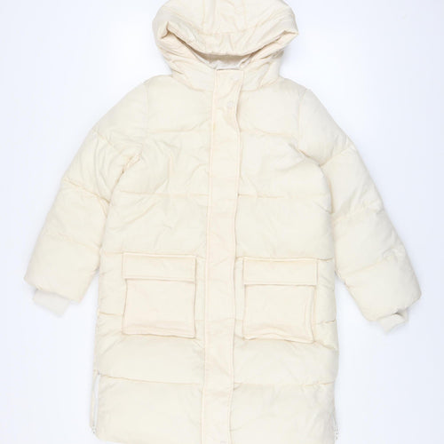 Marks and Spencer Girls Ivory Hooded Puffer Coat 9-10 Years Water Resistant