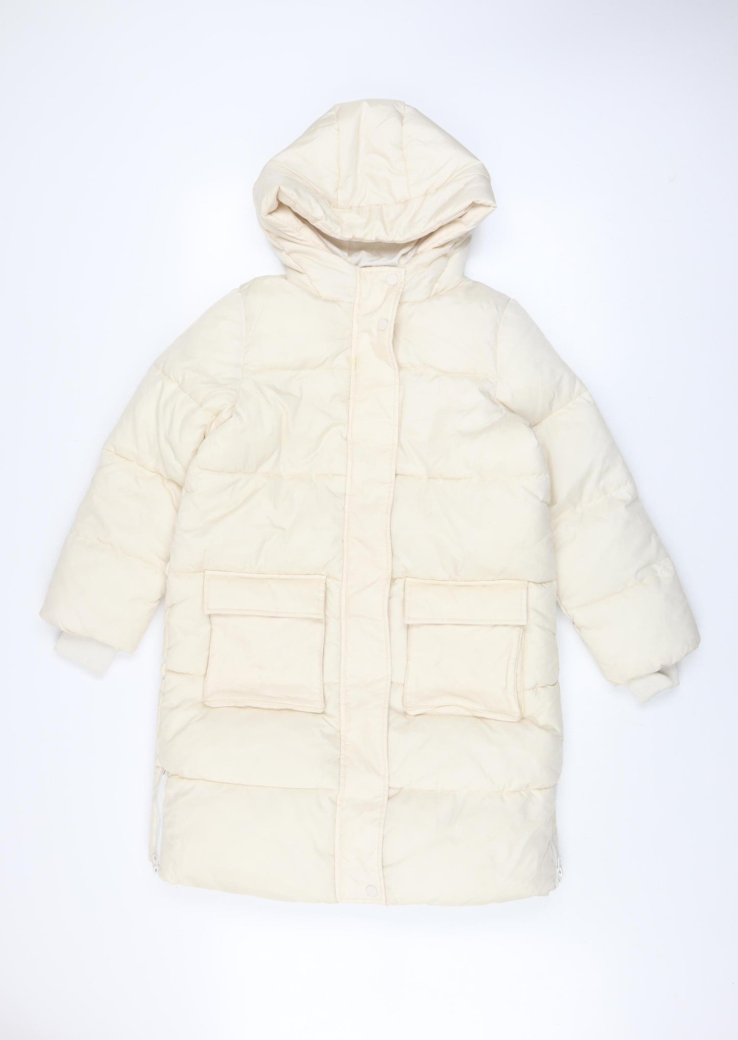 Marks and Spencer Girls Ivory Hooded Puffer Coat 9-10 Years Water Resistant