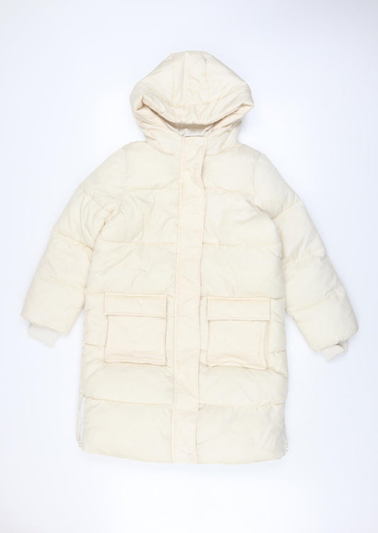 Marks and Spencer Girls Ivory Hooded Puffer Coat 9-10 Years Water Resistant