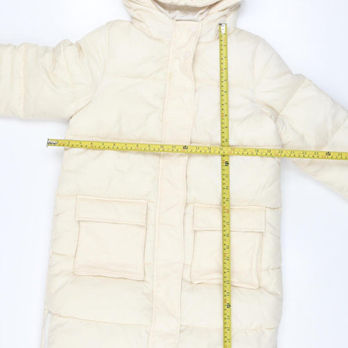 Marks and Spencer Girls Ivory Hooded Puffer Coat 9-10 Years Water Resistant