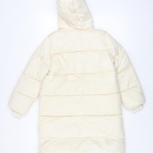 Marks and Spencer Girls Ivory Hooded Puffer Coat 9-10 Years Water Resistant