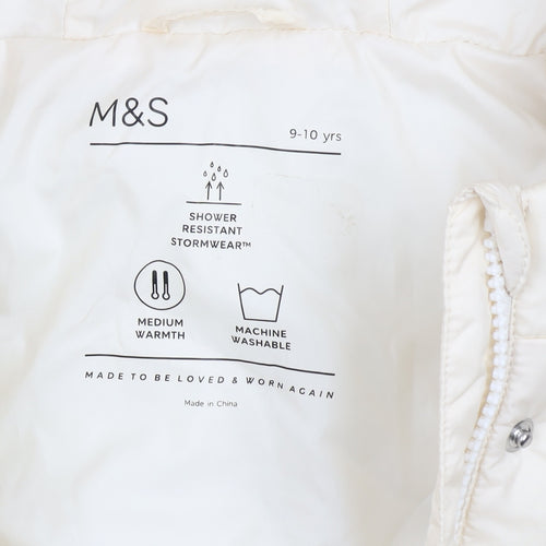 Marks and Spencer Girls Ivory Hooded Puffer Coat 9-10 Years Water Resistant