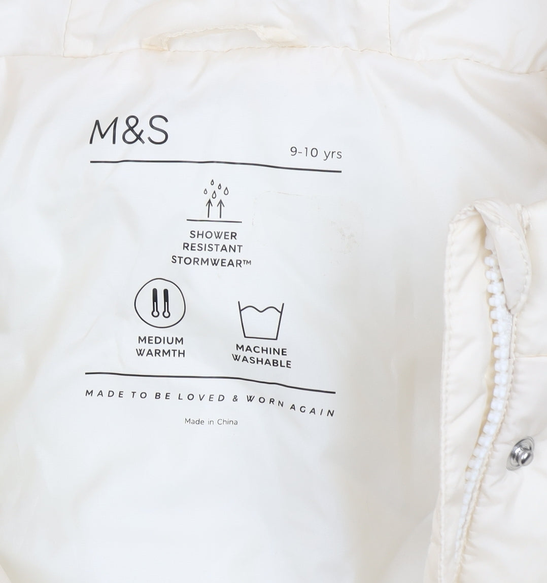 Marks and Spencer Girls Ivory Hooded Puffer Coat 9-10 Years Water Resistant