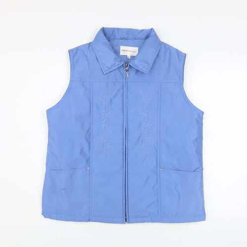EWM Women Blue Floral Embroidered Zip Waistcoat Size 14
