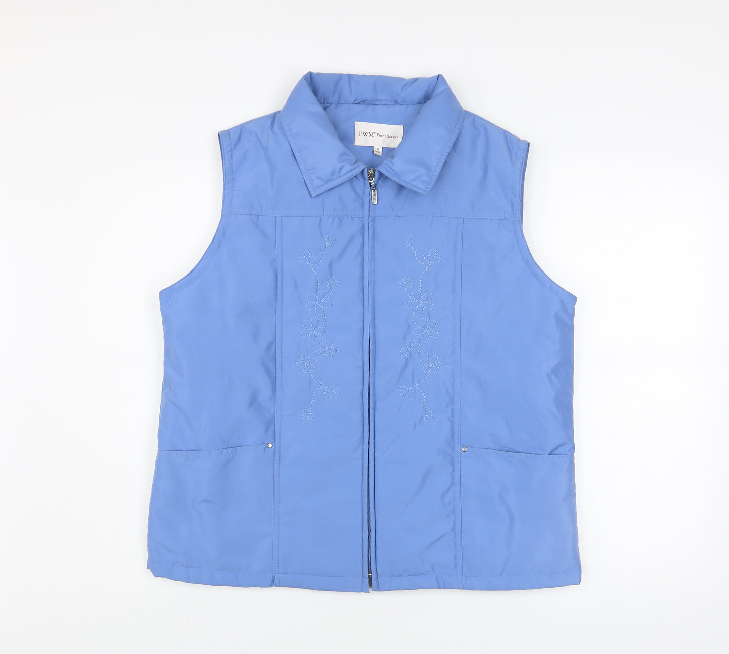 EWM Women Blue Floral Embroidered Zip Waistcoat Size 14