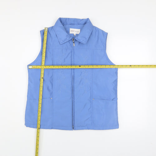 EWM Women Blue Floral Embroidered Zip Waistcoat Size 14