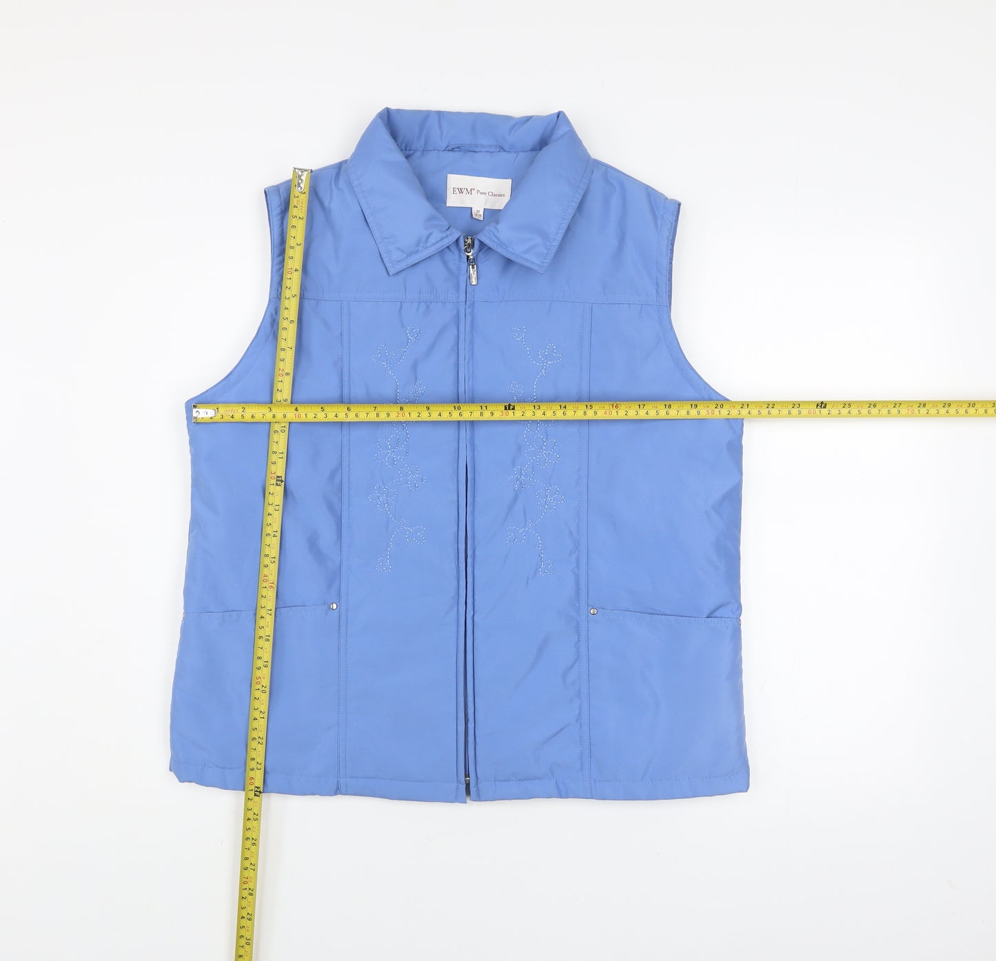 EWM Women Blue Floral Embroidered Zip Waistcoat Size 14