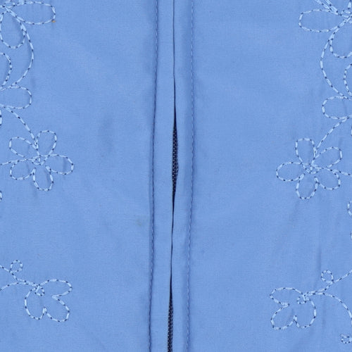 EWM Women Blue Floral Embroidered Zip Waistcoat Size 14