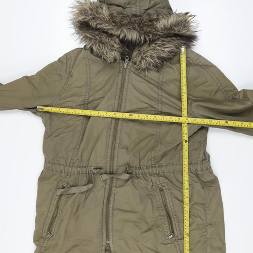 Gap Women’s Green Fur Trim Parka Coat L Hooded Cotton Winter Jacket