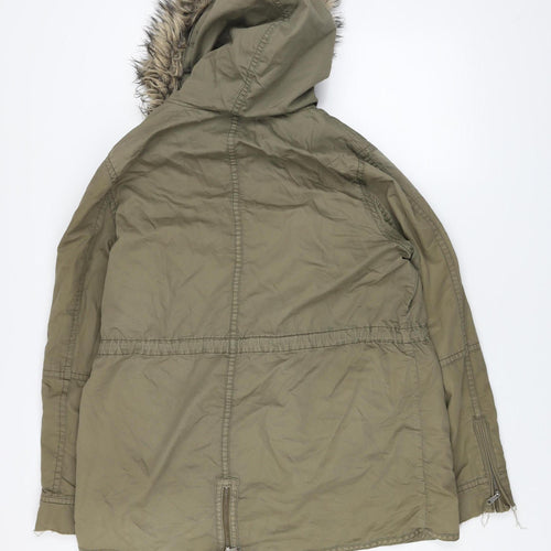 Gap Women’s Green Fur Trim Parka Coat L Hooded Cotton Winter Jacket