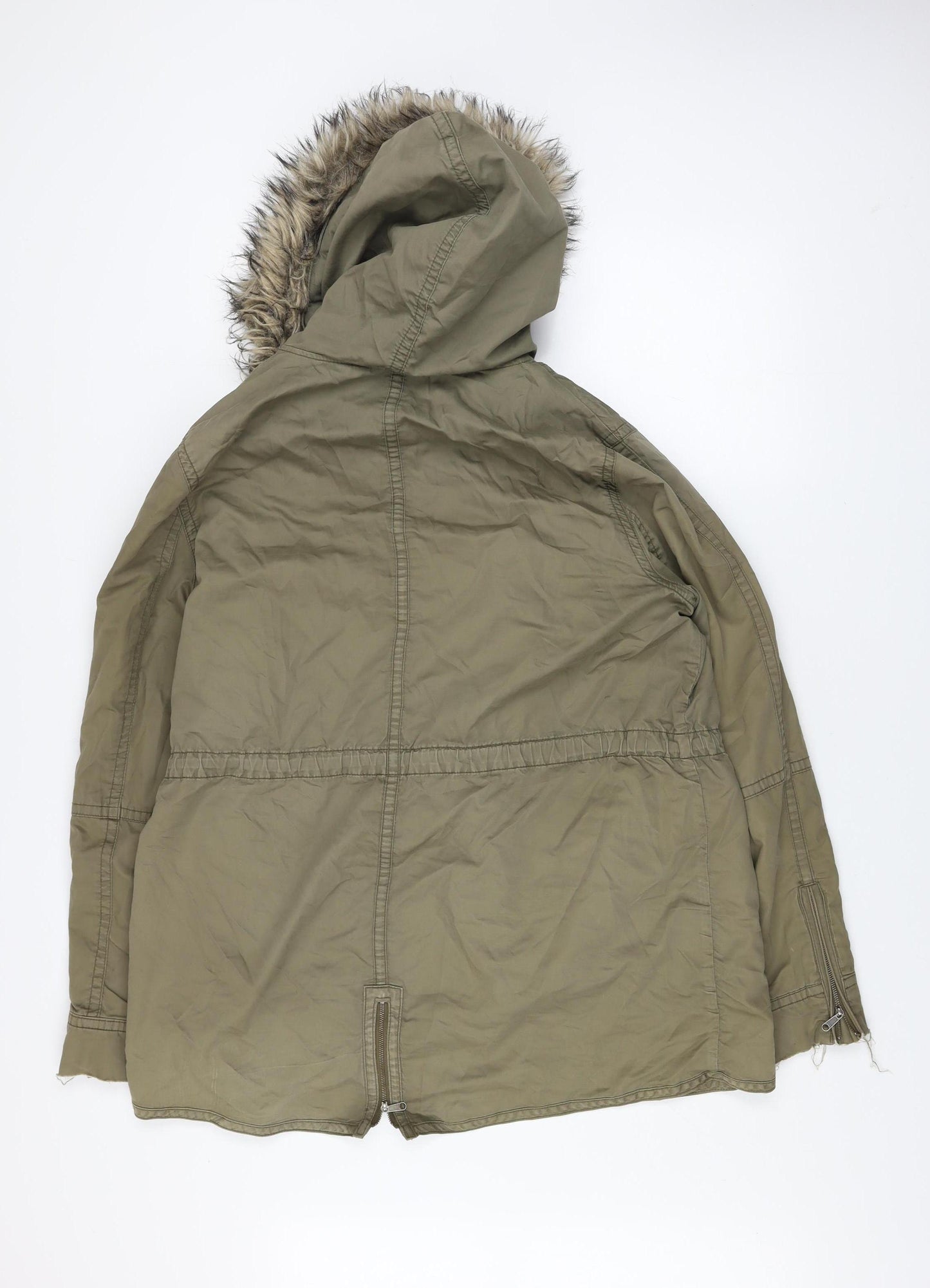 Gap Women’s Green Fur Trim Parka Coat L Hooded Cotton Winter Jacket