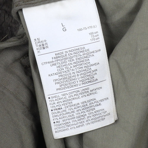 Gap Women’s Green Fur Trim Parka Coat L Hooded Cotton Winter Jacket