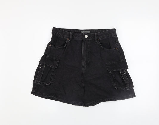 Primark Women’s Black High Rise Cargo Denim Shorts Size 12